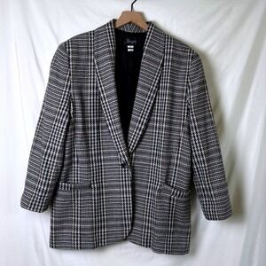Radcliffe Women Vintage Glen Plaid Blazer White Brown Size 16 Career Preppy